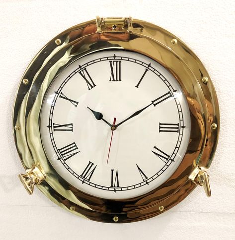 PRICES MAY VARY. Overall Diameter : 15" | Display Diameter : 9.50" (Approx) SKU Code - B07KM93628 | Material - Solid Brass + Glass | Working Porthole Which Opens And Closes. Excellent Hinged Wall Decor For Any Nautical Or Pirate Theme Decor | Hand Finished Some Imperfections Possible | Realistic Nautical Decor - Modeled After An Antique 19th-Century Ship's Porthole Gifts Ideas & Perfect Memorable Navy Gifts For Birthdays, Anniversary Of Marines, Retired Navy Officer, Sea-Sailors, Seafarers Etc | Ship Porthole, Nautical Wall Clock, Brass Porthole, Navy Home Decor, Lobby Decor, Wooden Walking Canes, Boys Room Design, Clock Home Decor, Navy Gifts