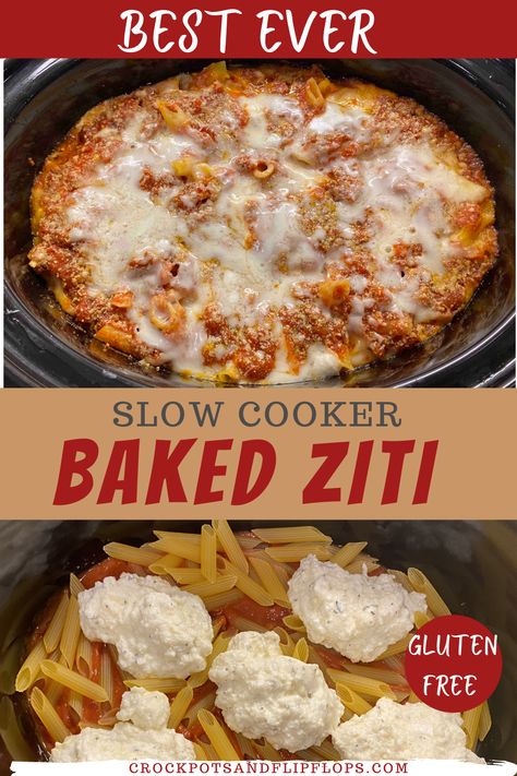 Bake Ziti Crockpot, Crockpot Gluten Free Pasta, Gluten Free Pasta Crock Pot Recipes, Crockpot Lasagna Pasta, Crockpot Italian Pasta Recipes, Ziti In The Crockpot, Easy Dinner Recipes For Two Crockpot, Pasta Recipes Crockpot Slow Cooker, Crockpot Baked Ziti Easy