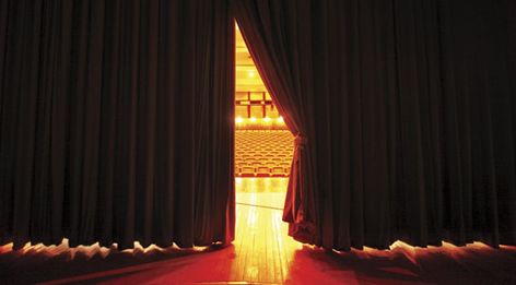 view of stage behind the curtain peaking out into the audience and thinking how to develop stage presence August Strindberg, Theatre Curtains, Manu Chao, Stage Curtains, Theatre Lighting, Samuel Beckett, Theatre Stage, Traditional Frames, London Today