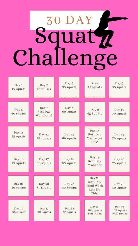 30 Day Squat Challenge 31 Day Workout Challenge Beginner, Work Out Challenge 30 Day Beginner, 28 Day Squat Challenge, 21 Day Squat Challenge, 12 Day Challenge, 100 Day Squat Challenge, 30days Challenge Workout, 30 Days Fitness Challenge, Daily Squat Challenge