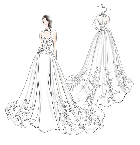 Create Your dream wedding dress with Giorgia Couture’s Creative Director Vienna Mei Wedding Dress Drawing, Wedding Dress Sketch, Wedding Dress Drawings, Wedding Dress Illustrations, Wedding Dress Sketches, Draw Fashion, Bespoke Wedding Dress, Dress Illustration, Digital Designer