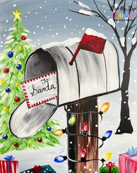 Santa Paintings, Christmas Canvas Art, Christmas Art Projects, Christmas Paintings On Canvas, Letter To Santa, Cute Canvas Paintings, Holiday Painting, Winter Painting, Canvas Painting Designs