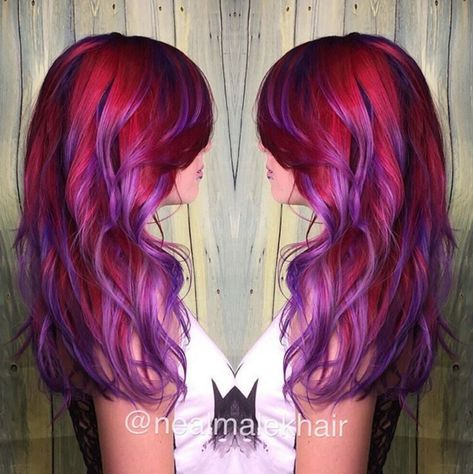 20 Photos That Prove Sunset Color Is the Most Romantic Kind of Rainbow Hair Purple And Red Hair, Red And Purple Hair, Sunset Hair Color, Hair Color Red Ombre, Cheveux Oranges, Sunset Hair, Red Ombre Hair, Fashion Hairstyles, Dye Ideas