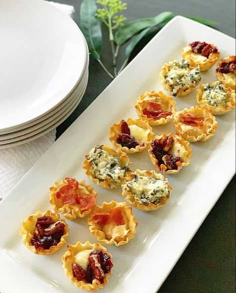 3 Easy Appetizers Using Phyllo Cups - Crisp Collective Pretty Appetizers For A Party, Phyllo Shells, Pecan Bites, Phyllo Recipes, Cream Cheese Appetizer, Phyllo Cups, Summer Sausage, Fall Appetizers, Appetizer Ideas