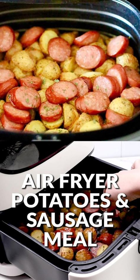 Easy Air Fryer Potatoes, Dinner Air Fryer, Mushrooms Sauce, Air Fryer Sausage, Potatoes And Sausage, Air Fryer Potatoes, Potatoes Dinner, Sausage And Potatoes, New Air Fryer Recipes