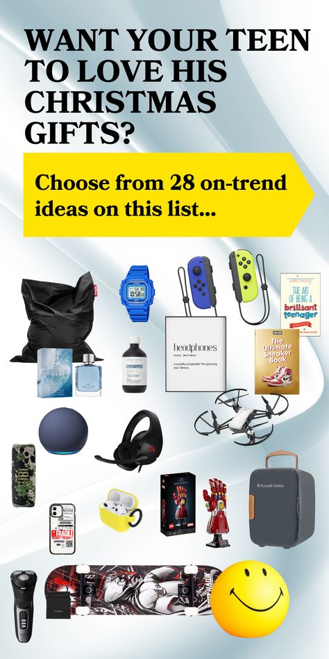 Here's my carefully curated gift guide of the best, most-wanted, on-trend gifts that teen boys want for Christmas this year, 2023. These are the gifts that teenage boys actually want to receive. Call it a gift wish list. Clearly, there’s a big difference between a freshly minted 13 year old and an adult 19 year old, so I’ve put in a wide selection of ideas to help inspire you. Gifts for 13 year old boy, 14 year old boy, 15 year old boy, 16 year old boy, 17 year old boy, 18 year old boy, 19 Cool Gifts For Teens, Gifts For Teen Boys, Budget Gift, Clever Gift, Teen Birthday, Teenage Boys, Gifted Kids, Curated Gifts, Unusual Gifts