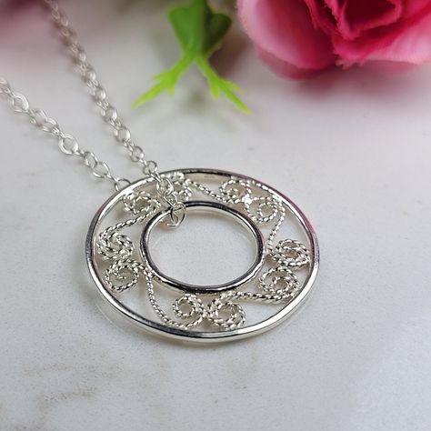 Filigree Silver Jewelry, Filigree Pendant Necklace, Bijoux Art Nouveau, Floral Pendant Necklace, Large Pendant Necklace, Art Necklace, Filigree Necklaces, Large Necklace, Filigree Jewelry