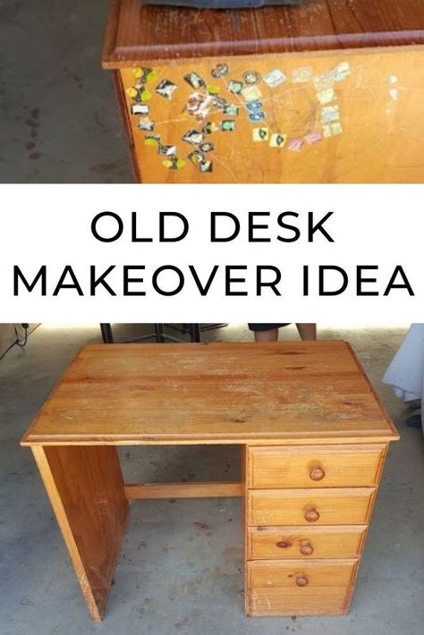 Small Desk Redo Ideas, Upcycle Desk Diy Projects, Desk Revamp Diy, Old Wooden Desk Makeover, Upcycle Desk Ideas, Old Desk Repurpose, Desk Repurpose Ideas, Refurbished Desk Ideas, Wooden Desk Makeover