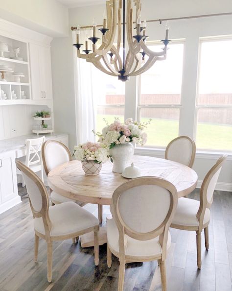 Room Table, Dining Room Table, Dining Room, Farmhouse, Ceiling, Flowers, White