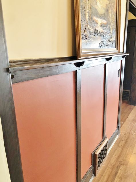 Shoulder height wainscoting with plate rail is a classic must have for any Craftsman home. Wainscoting With Plate Rail, Bungalow Wainscoting, Craftsman Wall Paneling, Craftsman Wall Trim, Craftsman Chair Rail, 1920s Home Interior, Craftsman Cabin, Plate Rail, Craftsman Living Rooms