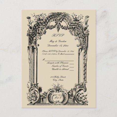 Vintage French Baroque Rococo Wedding RSVP Postcard | #vintage #antique #french #baroque #rococo #ornate #cherubs #garlands #floral #rsvp Rococo Wedding, Baroque Wedding, French Baroque, Wedding Invitations Zazzle, Rsvp Postcard, Victorian Wedding, French Wedding, Floral Garland, Create Your Own Invitations