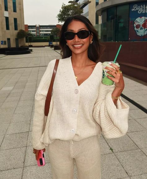 Sippin' matcha, stayin' cozy 💫🍵 @anchisamac wearing our Chantelle Beige Chunky Knit Cardigan & Trouser Co-Ord Set  . . . . shop loungewear now at missyempire.com  #missyempire #missygirl #thatmissyfit #coffeerun #loungewear #knitwear #outfitsideas Trouser Co Ord, Chunky Knit Cardigan, Co Ord Set, Co Ord, Chunky Knit, Knit Cardigan, Matcha, Knitwear, Lounge Wear