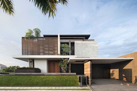 Modern Exterior Design, Home Designs Exterior, Modern Tropical House, Modern House Facades, Tropical House, Minimal Home, Residential House, Facade Architecture, Facade Design