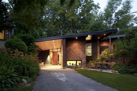 Royal York Road House Mid Century Bungalow, Exposed Ceilings, Covered Back Patio, Midcentury House, Cedar Roof, Roof Beam, Road House, Midcentury Home, Steel Beams