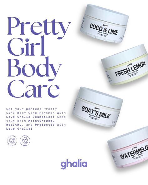 Body Care is a Pretty Girl Must! Get your favorite Body Care Essentials with Love Ghalia! Made with High Quality Shea Butter, Essential Oils, and Actives, that will surely make your skin Pretty and Healthy! Now available on Love Ghalia’s Online Stores! Link in Bio You are Pretty! #loveghalia #loveghaliacosmetics #loveghaliaperfume #bodycare #skincare #cosmetics #lotion #bodycream Body Care Essentials, Cosmetic Creative, Skincare Branding, Ads Creative Advertising Ideas, Advertising Ideas, Products Photography, Skincare Cosmetics, Cosmetics Photography, Beauty Products Photography