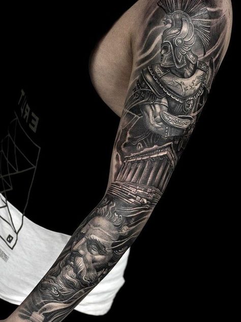 Warrior full sleeve tattoo - 95 Awesome Examples of Full Sleeve Tattoo Ideas <3 <3 Full Sleeve Tattoo Ideas, Voll Arm-tattoos, Roman Tattoo, Gladiator Tattoo, Spartan Tattoo, Full Sleeve Tattoo Design, Sleeve Tattoo Ideas, Full Arm Tattoos, Tato Lengan