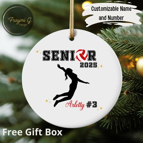 Personalized Senior Volleyball Christmas Ornament | Custom Volleyball Senior Ornament with Player Name | Volleyball Mom Gift Christmas Decor Senior Volleyball, Volleyball Ornaments, Volleyball Christmas, Number Crafts, Custom Volleyball, Volleyball Mom, Volleyball Player, Team Gifts, Christmas Gifts For Mom