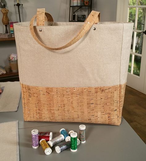 Cork Tote Pattern using Metallic Cork + Tips for Metallic Thread - Sulky Diy Cork, Cork Purse, Cork Handbag, Cork Bag, Brother Embroidery, Bag Pattern Free, Purse Hardware, Sew Easy, Handbag Pattern