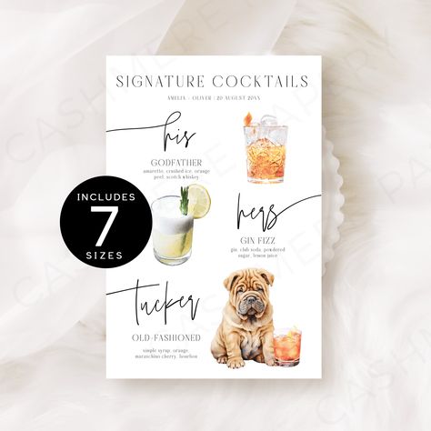 Wedding Drink Menu Dogs His and Hers Signature Drinks Pet - Etsy His Her Drinks Wedding, Wedding His And Hers Cocktails, His And Hers Drinks Wedding, Drink Menu Wedding, Cocktail Signs, Drink Menu Design, Wedding Drink Menu, Dog Template, Signature Cocktails Wedding