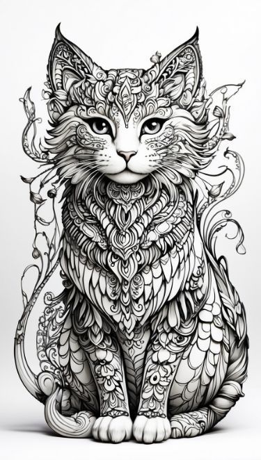 Cat Mandala Art, Zentangle Animals Art, Mandala Art Design, Zentangle Animals, Easy Mandala Drawing, Cat Mandala, Mandala Art Therapy, Cat Sketch, Adult Coloring Designs