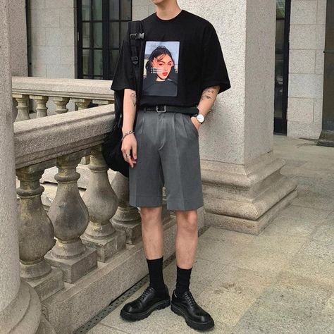 OH School Style Pleated Shorts-korean-fashion-Shorts-OH Atelier-OH Garments Drape Pants, Style Japonais, Winter Tops, Pleated Shorts, Black Khakis, Type Of Pants, Korean Men, Grey Khakis, School Fashion