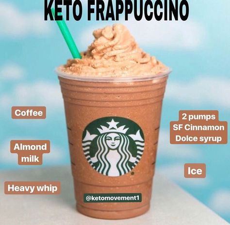 🙌💡Looking for more Ketolicious options at Starbucks? Try this delicious Keto Frappachino next time. Here’s how to orde Low Carb Starbucks Drinks, Drinks At Starbucks, Low Carb Starbucks, Keto Starbucks, Keto Diet Drinks, Cinnamon Dolce Syrup, Keto Coffee Recipe, Healthy Starbucks Drinks, Postre Keto