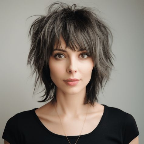 75 Trending Shag Haircut Ideas for 2023 Choppy Short Shag Haircut, Shag Hairstyles Short Straight Hair, Short Shag Hairstyles For Thinning Hair, Funky Shag Haircut, Chin Length Shag Haircut, Edgy Shag Haircut, Shag Bob, Shag Mullet, Choppy Bobs