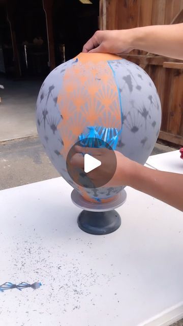 Kenny Sing on Instagram: "Stenciling and glazing a large ceramic vase! #pottery #ceramics #clay #stencil #pattern #adobe #adobeillustrator #graphicdesign #modernart #art #design #process #howto #vase #stencilart #handmade" Large Ceramic Vase, Vase Pottery, Stencil Pattern, Pottery Ceramics, Stenciling, Stencil Art, Ceramic Vase, Design Process, Ceramic Art