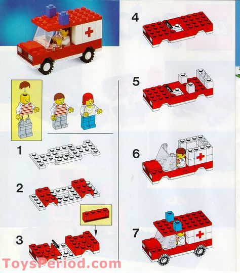 LEGO System Ambulance Lego Ambulance, Old Lego Sets, Lego Blueprint, Lego Basic, Easy Lego Creations, Lego Fire, Lego Building Instructions, Lego Diy, Lego System