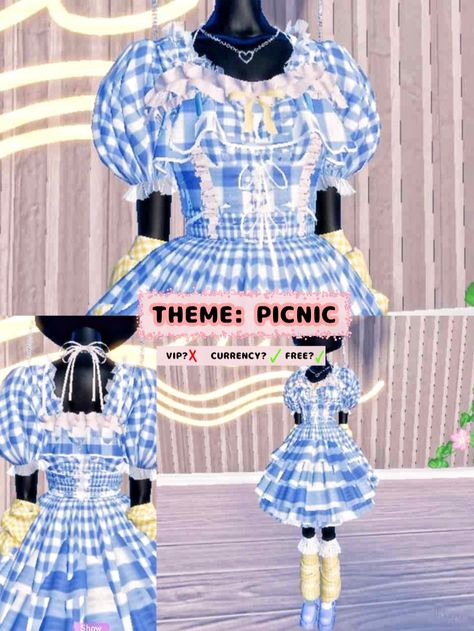 DTI outfit idea for theme: Picnic (original) Picnic Dress To Impress, Picnic Theme, Free Shows, Dti Ideas, Picnic Dress, Outfit Idea, Dress To Impress, Memes, Pins