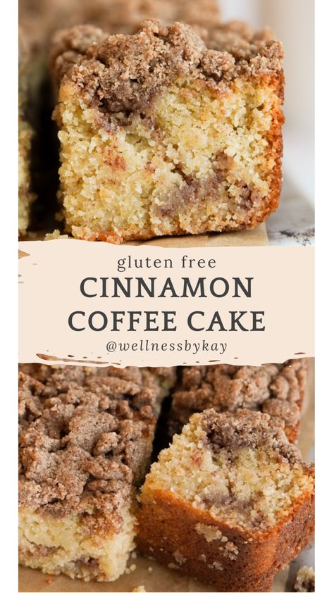 Gluten Free Cinnamon Coffee Cake is the only coffee cake you’ll ever need! Made with almond flour, oat flour, and more delicious ingredients … this treat is a soft buttery cake with a cinnamon sugar swirl and streusel crumble topping. It’s full of cinnamon flavor, has the perfect texture, and is the best pairing for your morning coffee or tea! Gluten Free Coffee Cake Cookies, Gluten Free Cinnamon Coffee Cake, Gluten Free Cinnamon Roll Cake, Easy Gluten Free Cupcakes, Cinnamon Coffee Cake Recipes, Gf Coffee Cake, Coffee Cake Healthy, Almond Flour Coffee Cake, Gluten Free Coffee Cake Muffins