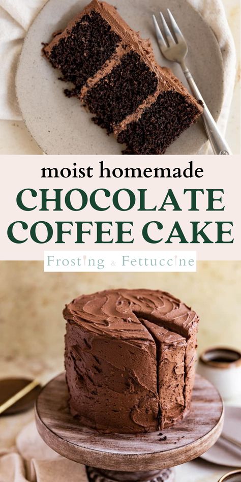 This chocolate cake recipe with coffee is made with brewed black coffee and espresso powder for a rich coffee and chocolate flavor. This chocolate coffee layer cake is light and fluffy and topped with a chocolate coffee frosting. It's decadent, rich, and the perfect cake for parties and celebrations! Super Dark Chocolate Cake, Light Fluffy Chocolate Cake, Best Chocolate Cake With Coffee, Cake Made With Coffee Recipe, Chocolate Cake Using Coffee, Moist Chocolate Coffee Cake, Chocolate Cake Coffee Frosting, Cakes With Coffee In Them, Chocolate Cake With Instant Coffee