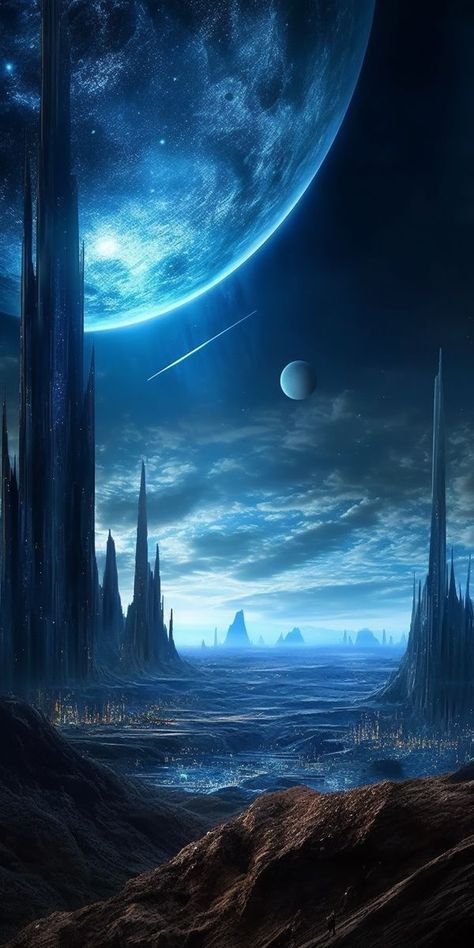 Alien City, Planet Wallpaper, Sci Fi Wallpaper, Scifi Fantasy Art, Planets Wallpaper, Space Artwork, Cosmic Art, Space Fantasy, Alien Planet