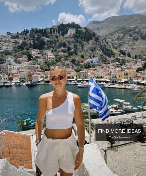 15+ Must-Pack Outfits for Your Dream Greece Vacation - Are you ready to pack with style for that dreamy Greek getaway? Let’s into some effortlessly chic styles that’ll have you turning […] Holiday Outfits Summer Evening Greece, Greece Swimsuit, Greek Island Outfits, Vacation Outfits Ideas, Summer Vacay Outfits, Greece Vacation Outfit, Outfits For The Beach, Greece Travel Outfits, Greece Aesthetics