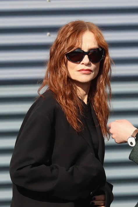 At 69, Isabelle Huppert Does French Beauty In The Chicest Way | British Vogue Isabelle Huppert Hair, Isabella Huppert, Isabelle Huppert Style, Kibbe Classic, Alabaster Skin, Fiery Red Hair, French Icons, Glasses Trends, Isabelle Huppert