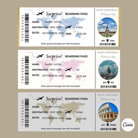 Editable Boarding Pass Template, Canva Boarding Pass, Customizable Plane Tickets, Personalised Boarding Card, Airplane Ticket Gift Card, Prom Ticket Design, Surprise Vacation Reveal, Aviation Wedding Theme, Prom Tickets, Surprise Trip Reveal, Airplane Ticket, Surprise Vacation, Boarding Pass Invitation, Boarding Pass Template