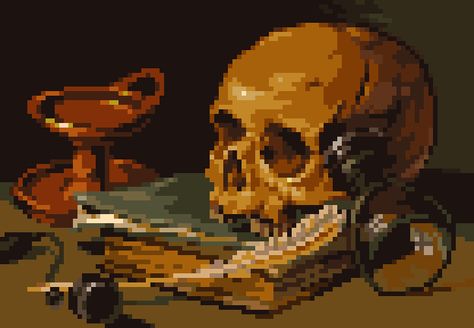 Pixel Art Skull, Pieter Claesz, Writing Quill, 8 Bit Art, Painting Study, Pixel Art Tutorial, Arte 8 Bits, Cool Pixel Art, Pix Art