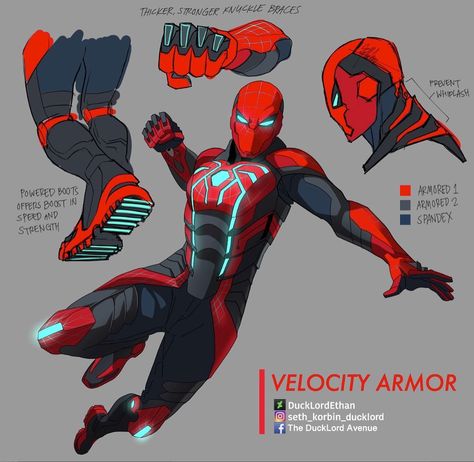 DuckLordEthan on Instagram: “Took inspiration from the PS4 original Velocity suit for this Spider-Armor. Park can now withstand more devastating blows from his enemies…” Spider Armor, Injustice Characters, Superhero Ideas, All Spiderman, Comics Cover, Marvel Character Design, Superhero Suits, Spiderman 2, Spiderman Suits