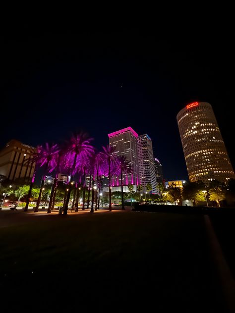 Florida Beach At Night, Tampa At Night, Florida Night Aesthetic, Tampa Florida Aesthetic, Orlando At Night, Tampa Aesthetic, Florida At Night, La At Night, Miami At Night