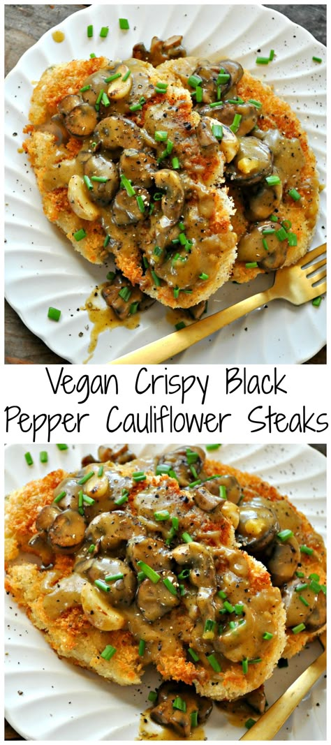 Vegan Crispy Black Pepper Cauliflower Steaks - Rabbit and Wolves Resep Sandwich, Rabbit And Wolves, Cauliflower Steak, Vegan Thanksgiving Recipes, Cauliflower Steaks, Vegan Cauliflower, Mushroom Gravy, Vegan Thanksgiving, Vegan Keto