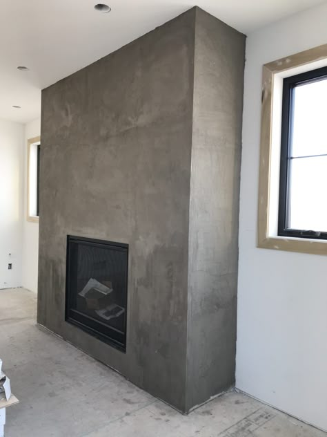 DIY Faux Concrete Fireplace - Joinery & Design Co Concrete Mantle Fireplace, Painted Faux Fireplace, Concrete Fireplace Diy, Concrete Look Fireplace, Drywall Fireplace, Diy Concrete Fireplace, Faux Concrete Fireplace, Concrete Walls Diy, Fireplace Faux