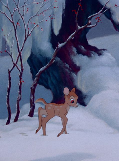 Bambi Disney In Winter, Bambi Wallpapers, Bambi Snow, Bambi Aesthetic, Bambi 1942, Disney Winter, Winter Cartoon, Bambi Disney, Images Disney