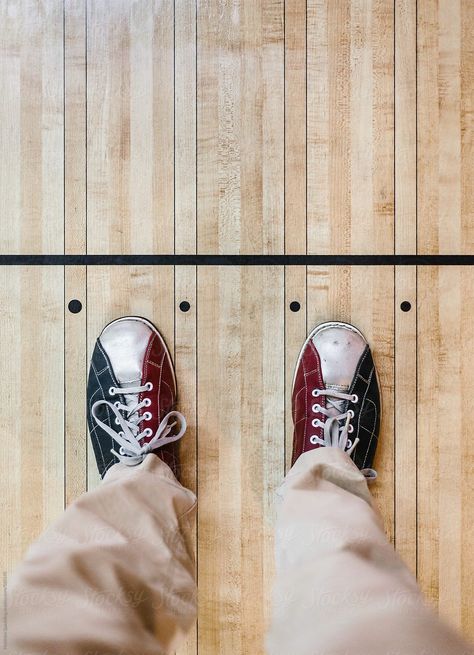 "View Of Bowling Shoes On Wood Floor At Alley" by Stocksy Contributor "Matthew Spaulding" - Stocksy Bowling Shoes, Bowling, Wood Floors, Royalty Free Stock Photos, Flooring, Wood, Photography