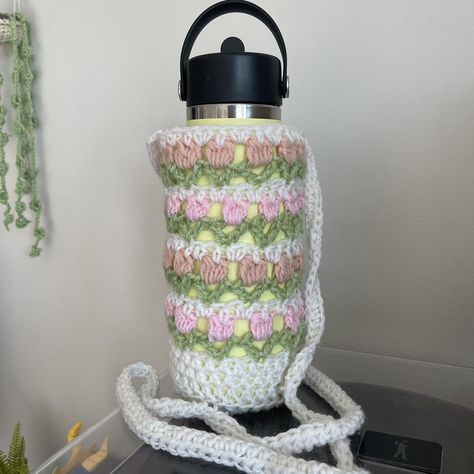 water bottle holder/water bottle bag/crochet water... - Depop Water Bottle Bag Crochet, Bottle Bag Crochet, Crochet Water Bottle Bag, Crochet Water Bottle, Frank Green, Water Bottle Bag, Water Bottle Holder, Water Bottle Holders, Hydro Flask