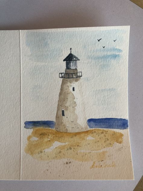 Water Painting Simple, Cute Things To Paint With Watercolor, Easy Beach Watercolor Paintings, Easy Paintings Watercolor, Summer Watercolour Painting, Ocean Watercolor Painting Easy, Watercolor Art Summer, Beach Drawing Watercolor, Watercolor Art Easy Simple