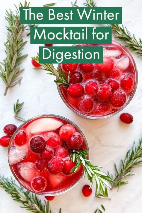 Digestive mocktails are one of my healthy holiday secrets to keep our bodies and minds feeling well throughout an indulgent season. This festive drink recipe refined-sugar free, dairy free, and packed with good-for-you ingredients that will help you feel your best all season long. Digestive Mocktail, Winter Mocktails, Simple Syrup Recipes, Processed Sugar, Frozen Cranberries, Healthy Holidays, Festive Drinks, Mocktail Recipe, Syrup Recipe