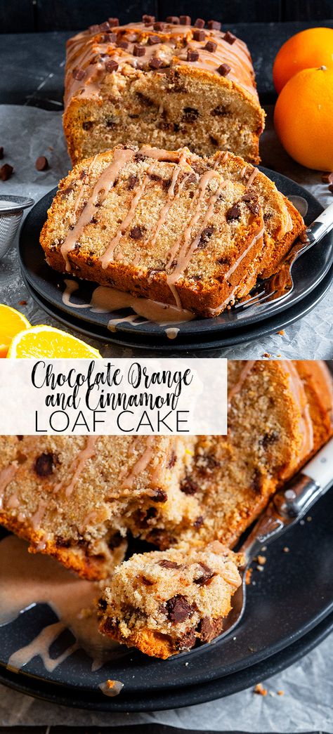 Orange Christmas Recipes, Chocolate Orange Baking, Orange Cake With Chocolate Chips, Orange Cinnamon Cake, Chocolate Orange Loaf Cake, Festive Cakes Christmas, Loaf Cake Recipes Christmas, Cinnamon Loaf Cake Recipes, Christmas Cake Loaf