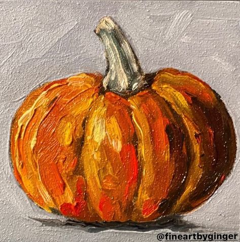 Acrylic Pumpkin Painting Tutorial, Paintings Of Pumpkins Acrylic, Oil Pastel Pumpkin, Oil Pastel Pumpkins, Mini Painted Pumpkins Ideas, Thanksgiving Acrylic Paintings, Painting Of A Pumpkin, Autumn Paintings Easy, Pumpkin Oil Painting