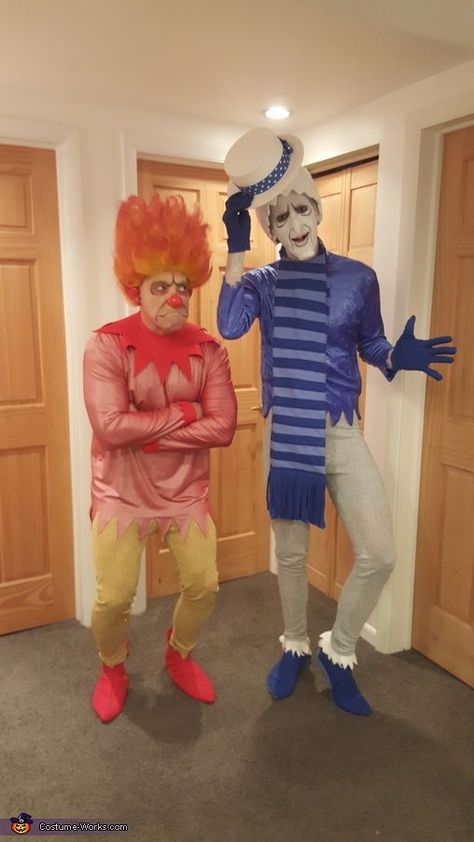 Snow Miser and Heat Miser, Heat Miser and Snow Miser Costume Misfit Toys Costume, Snow Miser Costume, Heat Miser Makeup, Christmas Costumes Couples, Group Christmas Costumes, Snow Miser And Heat Miser, Heat Miser And Snow Miser, Spirit Costumes, Creative Galaxy