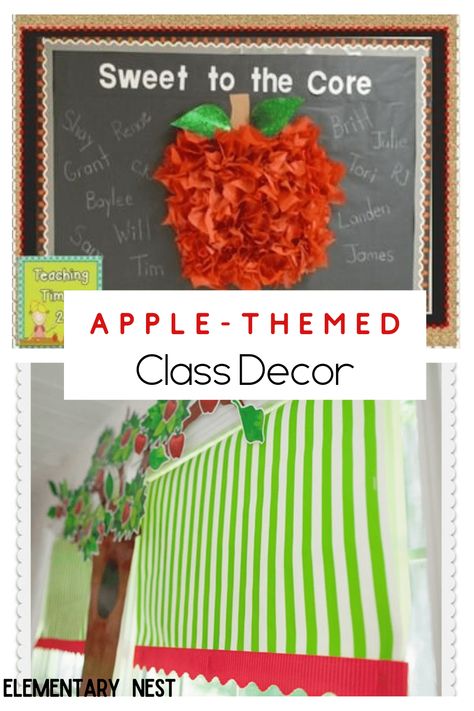 Apple Classroom Decorations, Apple Theme Kindergarten, Apple Theme Classroom, Apple Bulletin Boards, Apple Classroom, Apple Kindergarten, Preschool First Day, Bulletin Boards Theme, Apple School